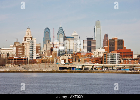 Downtown Philadelphia Skyline Pennsylvania USA viewed from Camden NJ Stock Photo