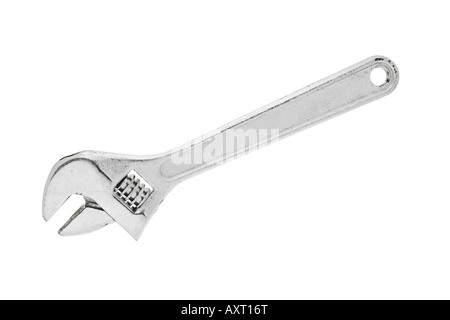 Adjustable wrench diagonally on white background Stock Photo