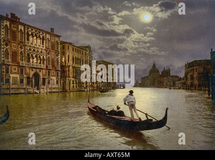 Grand Canal by moonlight, Venice, Italy Stock Photo