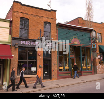 PARK CITY UTAH USA People walk by historic buildings on Main Street Stock Photo