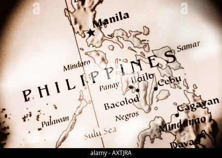 Close-up map of the country the Philippines located in Asia Stock Photo