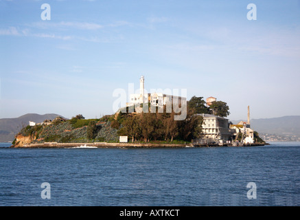 Island of Alcatraz as seen from the tourist ferry boat.San Francisco Bay USA Stock Photo