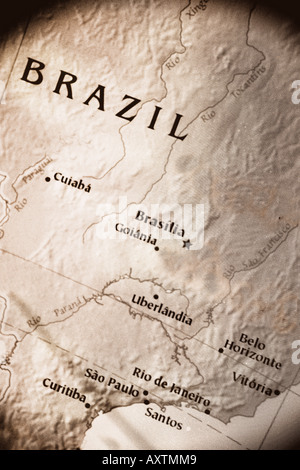 Close-up map of the country of Brazil in South America Stock Photo
