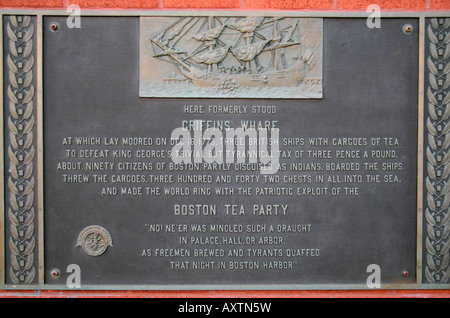 The memorial plaque marking the spot of the Boston Tea Party, Griffins Wharf, Boston, MA. Stock Photo