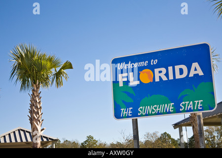 The official 'Welcome to Florida' sign at the Florida Welcome Center on I95 at the Georgia border. Stock Photo