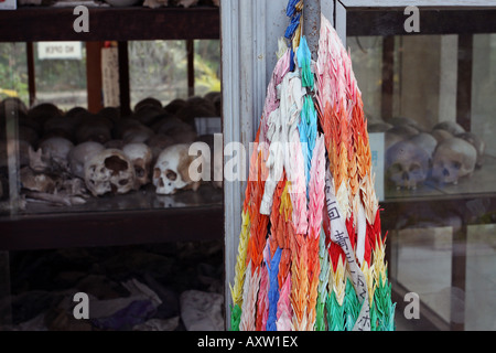 human skulls in killing fields memorial, cambodia Stock Photo
