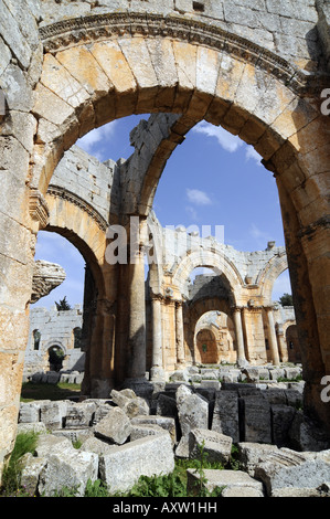 Ruins of the St Simeon basilica, 'qala'at samaan', a historical and tourist landmark located near Aleppo, Syria. Stock Photo
