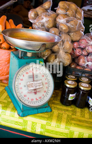 Old-fashioned scales at Victoria market in the Seychelles Stock Photo