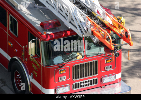 Fire ladder truck 2772 of the Menomonee Falls Fire Department Wisconsin viewed from a high angle Stock Photo