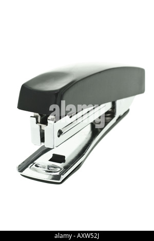 Closeup view of black stapler on white background Stock Photo