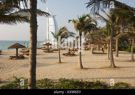 Burj Al Arab Hotel on Jumeirah Beach, Dubai, United Arab Emirates, Middle East Stock Photo