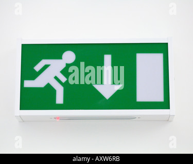 Emergency Exit green sign rush Stock Photo