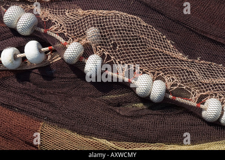 Fishing nets, Saint Jean de Luz (St.-Jean-de-Luz), Basque country, Pyrenees-Atlantiques, Aquitaine, France, Europe Stock Photo