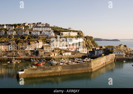 Houses on headland surrounding the old fishing port, Mevagissey, Cornwall, England, United Kingdom, Europe