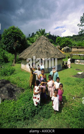 South pacific  Fiji Vitu Levu traditional village family Stock Photo