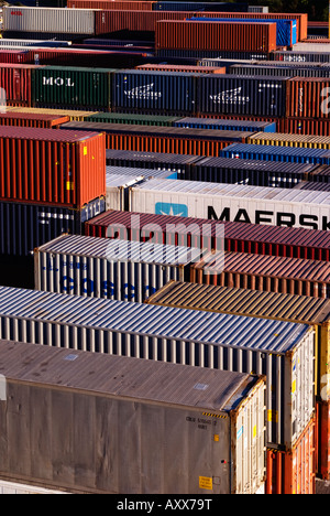 Containers waiting to be loaded on board ship at container terminal ...
