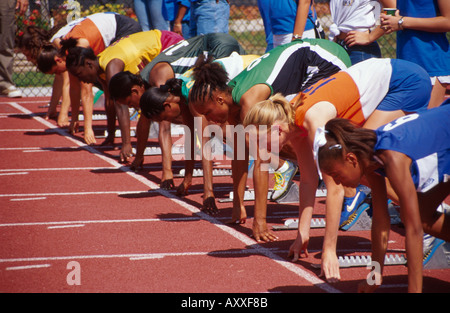 Miami Florida,Coral Springs Sports Stadium,Florida State Track & Field high school,campus,student students meet,sprint competition,woman female women, Stock Photo