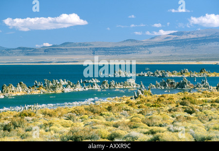 Mono Lake, California, USA. Tufa formations exposed due to lowering of original water level in Mono Lake, now a water reservoir Stock Photo