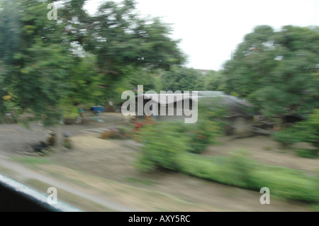 View from a train window in Thailand with movement Stock Photo