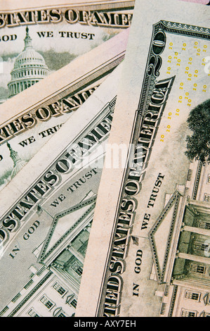 US currency, 50 and 20 dollar bills Stock Photo