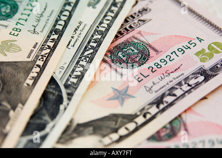 US currency, 50 and 20 dollar bills Stock Photo