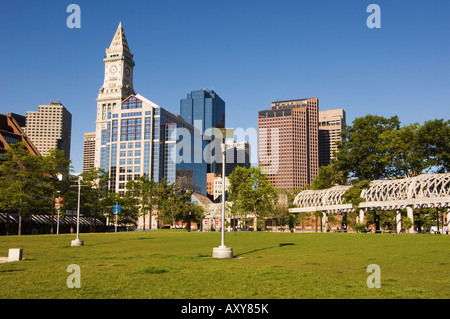 The Financial District from Christopher Columbus Park, Boston, Massachusetts, USA Stock Photo