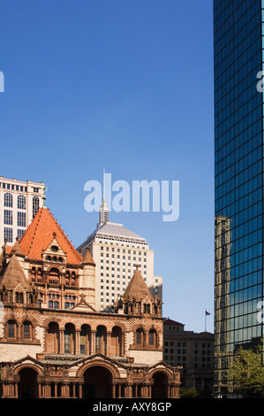 Trinity Church and the John Hancock Tower, Copley Square, Boston, Massachusetts, USA Stock Photo
