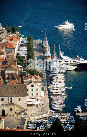 View over the harbour and promenade, Hvar Town, Hvar Island, Dalmatia, Dalmatian coast, Croatia, Europe Stock Photo