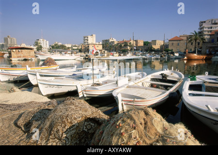 Fishing boats in the fishing harbour, Tyre (Sour), The South, Lebanon, Middle East Stock Photo