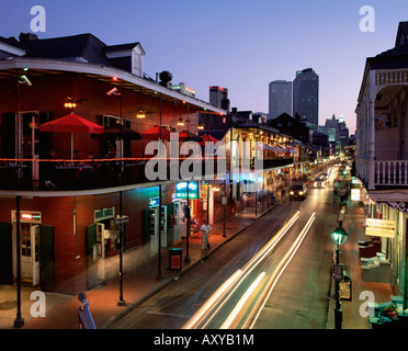 City skyline and Bourbon Street, New Orleans, Louisiana, United States of America, North America Stock Photo