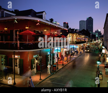 City skyline and Bourbon Street, New Orleans, Louisiana, United States of America, North America Stock Photo