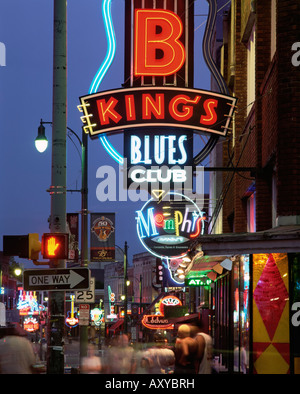 The famous Beale Street at night, Memphis, Tennessee, United States of America, North America Stock Photo