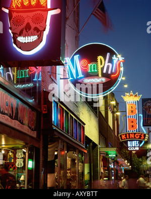 The famous Beale Street at night, Memphis, Tennessee, United States of America, North America Stock Photo