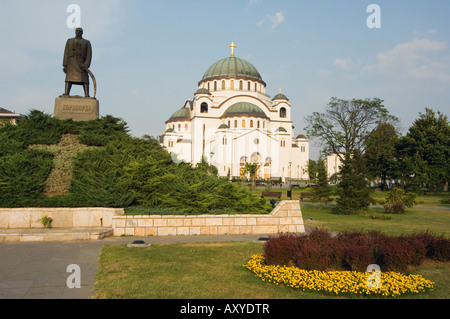 Monument in front of St. Sava Orthodox church dating from 1935, the biggest Orthodox church in the world, Belgrade, Serbia Stock Photo