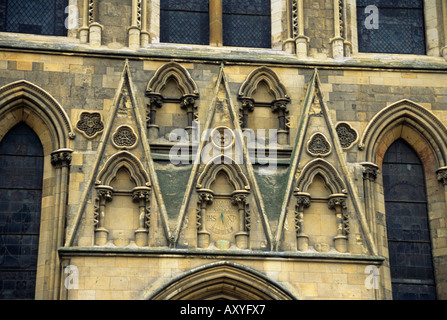 YORK YORKSHIRE ENGLAND UK September Some of the impressive stone carvings on the front of York Minster Cathedral Stock Photo