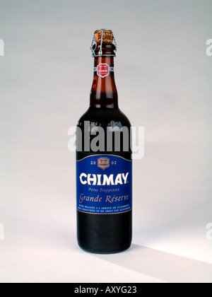 Bottle of Chimay Trappist beer brewed at Abbaye de Notre Dame de Scourmont Forges Belgium Capsule Bleue 7 1 Stock Photo