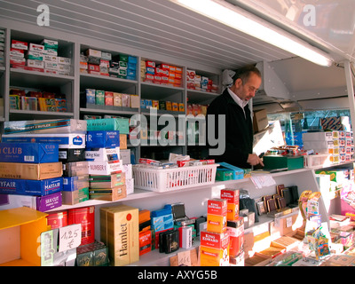 Tobacco stall in Saturday market t Zand Brugge Belgium Stock Photo