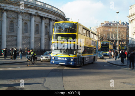 Dublin Bus at College Green Passing the Bank of Ireland Stock Photo