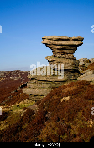 The Salt Cellar on Derwent Edge on a sunny winters day. Stock Photo