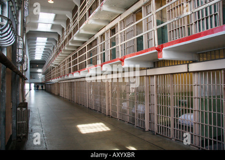 Cell block in Alcatraz Penitentiary. Stock Photo