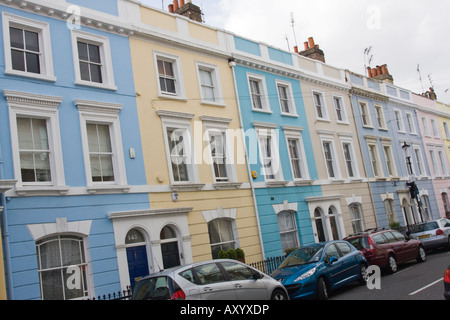 Colourful terraced houses in Portland Road Kensington and Chelsea London W11 Stock Photo