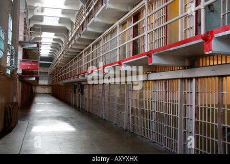 Cell block in Alcatraz Penitentiary. Stock Photo