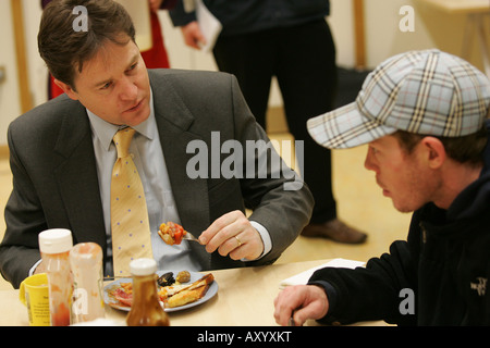 Liberal Democrat Leader Nick Clegg MP has breakfast at a homeless project in Sheffield Cathedral Stock Photo