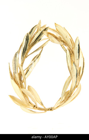 gold winner olive tree wreath for olympic games winners isolated on white background Stock Photo