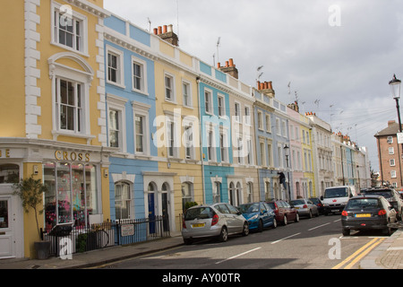 Colourful terraced houses in Portland Road Kensington and Chelsea London W11 Stock Photo