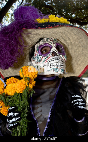 Dancer in costume at San Antonio Texas Day of the Dead Dia de los Muertos Celebration Stock Photo