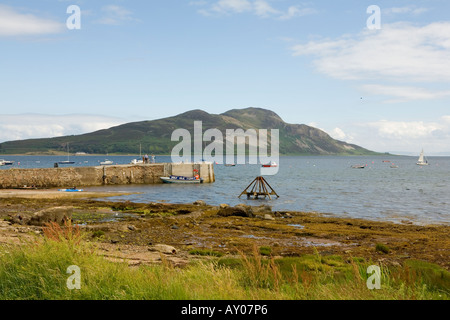 Holy Isle seen from Lamlash beach on the Isle of Arran in Scotland Stock Photo