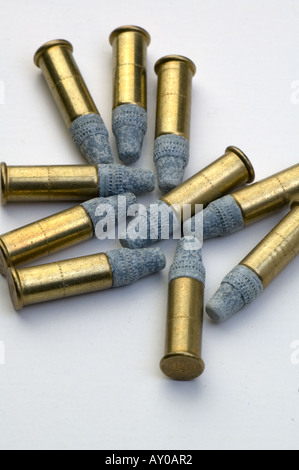 Corroded lead bullets 22 calibre on a white background Stock Photo