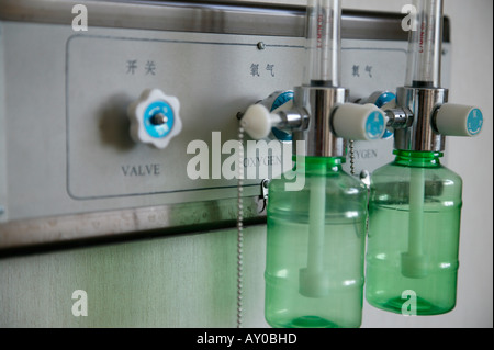 Oxygen supplies in hotel room Lhasa Tibet China Stock Photo