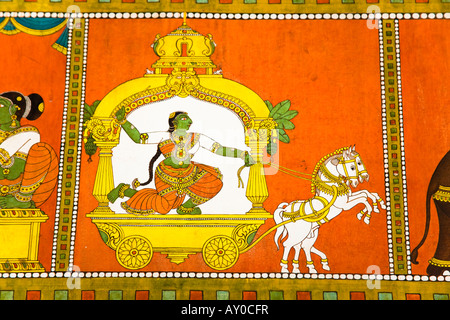 Colourful painting on a wall, Meenakshi Temple, Madurai, Tamil Nadu, India Stock Photo